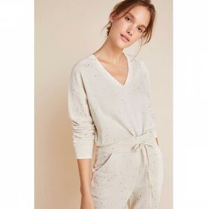 David Lerner Mia Speckled V-Neck Cropped Pullover